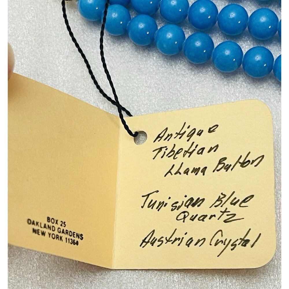 VTG Rosemary G Ro-Do Saks 5th Ave Tibetan Button Blue Quartz Crystal Necklace - Picture 8 of 9